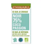 Chocolat noir 75% Coco Passion BIO, Ethiquable (100 g)