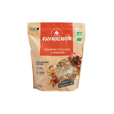 Muesli croustillant caramel chocolat et amande BIO, Favrichon (450 g)