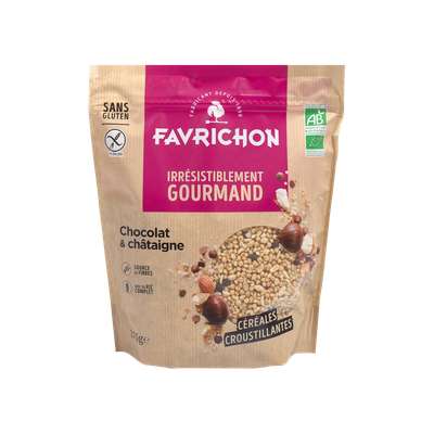 Muesli croustillant chocolat & châtaigne sans huile de palme BIO, Favrichon (375 g)