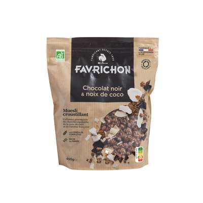Muesli croustillant chocolat & noix de coco sans huile de palme BIO, Favrichon (450 g)