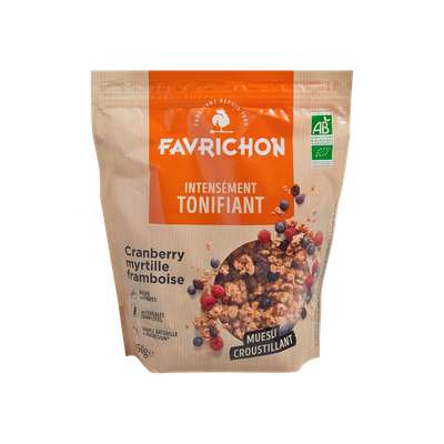 Muesli croustillant cranberry myrtille framboise sans huile de palme BIO, Favrichon (450 g)