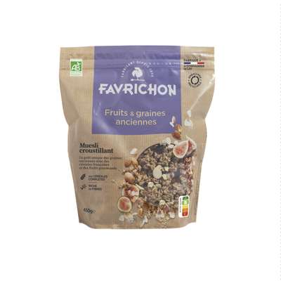 Muesli croustillant fruits & graines anciennes sans huile de palme BIO, Favrichon (450 g)