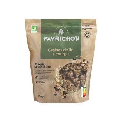Muesli croustillant graines de lin et courge BIO, Favrichon (450 g)