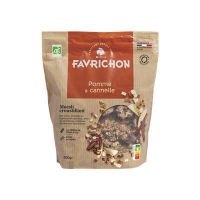 Muesli croustillant pomme cannelle sans huile de palme BIO, Favrichon (500 g)