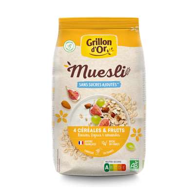 Muesli 4 céréales et fruits BIO, Grillon d'Or (500 g)