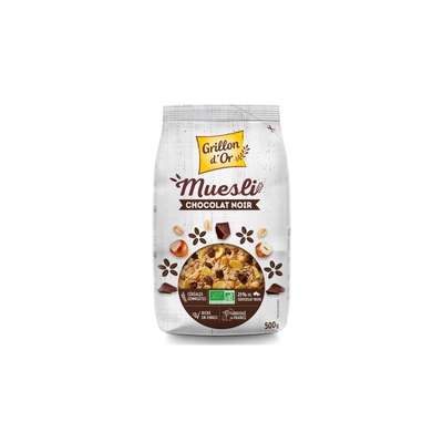 Muesli chocolat noir chocolat et noisette toastée BIO, Grillon d'Or (500 g)