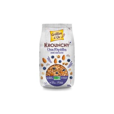 Krounchy avoine chia et myrtille BIO, Grillon d'Or (500 g)