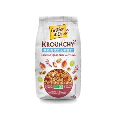 Krounchy figues raisins noix du Brésil sans sucres ajoutés BIO, Grillon d'Or (450 g)