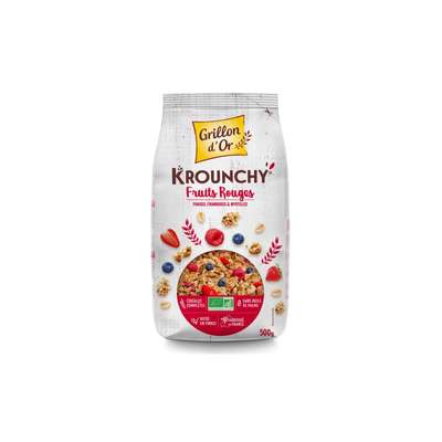 Krounchy fruits rouges framboise fraise myrtille BIO, Grillon d'Or (500 g)