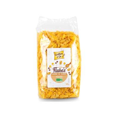 Corn flakes au sucre de canne maïs sirop de malt d'orge sel BIO, Grillon d'Or (500 g)