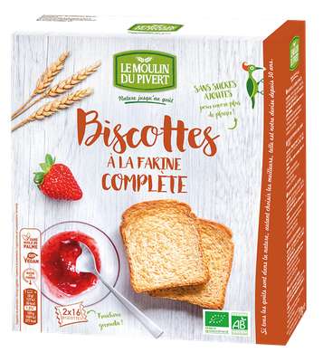 Biscottes à la farine complète BIO, Le Moulin du Pivert (270 g)