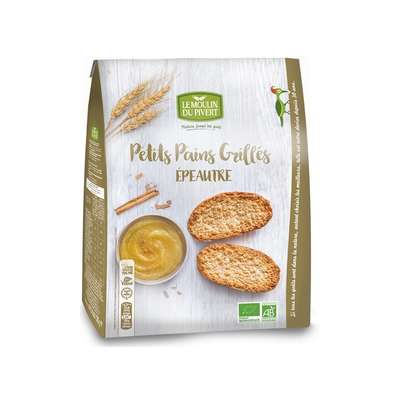 Petits pains grillés à la farine d'épeautre 100% Vegan BIO, Le Moulin du Pivert (225 g)