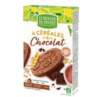 Biscuits P'tit Déj céréales et chocolat BIO, Le Moulin du Pivert (190 g)