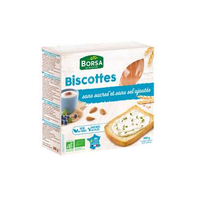 Biscottes sans sel BIO, Borsa (2 x 17 tranches, 300 g)