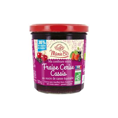 Confiture extra de fraise cerise et cassis BIO, Mamie Bio (320 g)