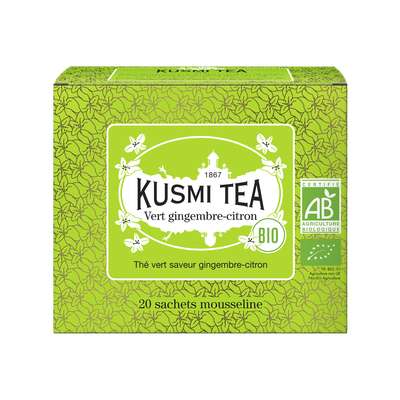 Thé vert gingembre-citron BIO - étui sachets mousseline, Kusmi Tea (x 20, 44 g)