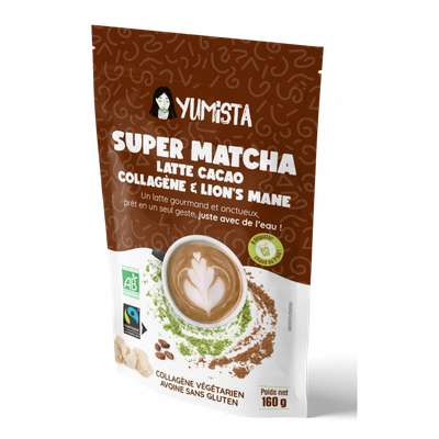 Super Matcha Latte cacao, collagène & lion’s mane BIO, Yumista (160 g)