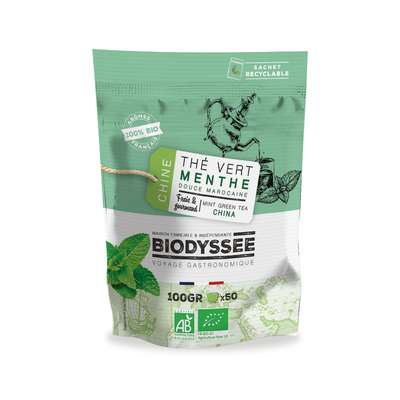 Thé vert à la menthe douce marocaine BIO, Biodyssée (100 g)