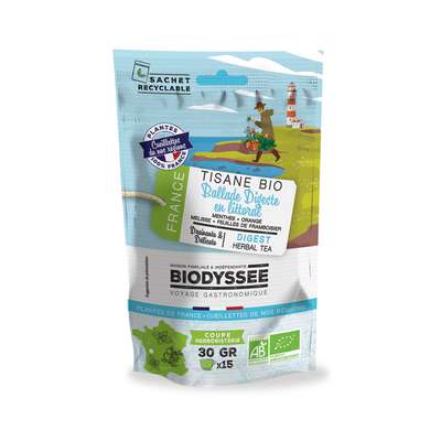 Tisane balade digeste en littoral menthe orange mélisse feuilles de framboisier BIO, Biodyssée (30 g)