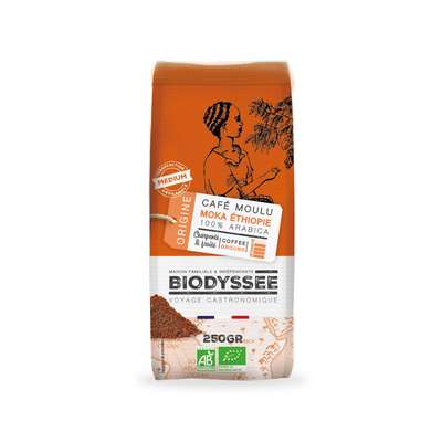 Café 100% moka Ethiopie pure origine moulu BIO, Biodyssée (250 g)