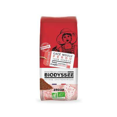 Café 100% Pérou pure origine moulu BIO, Biodyssée (250 g)