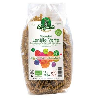 Torsades lentille verte végan BIO, Lazzaretti (250 g)