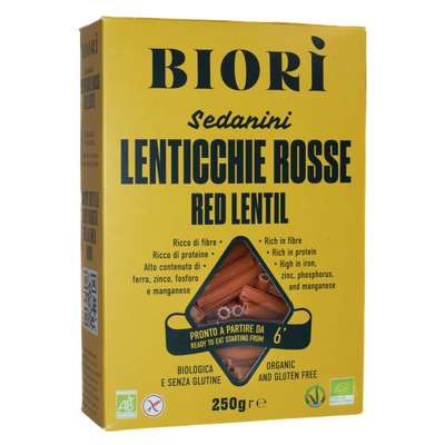 Sedanini de lentilles rouges sans gluten BIO, Biori (250 g)