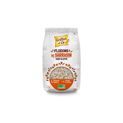 Flocons de sarrasin origine UE sans gluten, riches en fibres, Grillon d'Or (500 g)