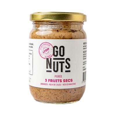 Purée 3 fruits secs: amandes noix de cajou noix d'Amazonie BIO, Go Nuts (250 g)