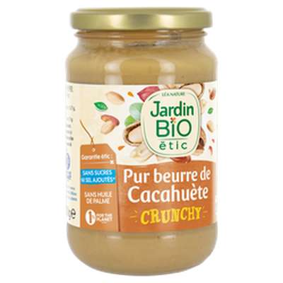 Pur beurre de cacahuète crunchy équitable BIO, Jardin Bio (350 g)