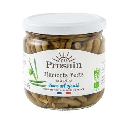 Haricots Verts Extra Fins sans sel ajouté BIO, Prosain (195 g)