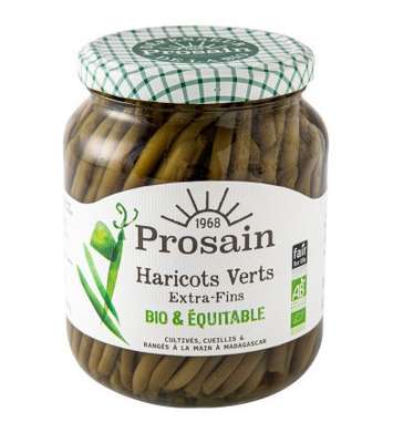 Haricots verts extra fins cueillis et rangés à la main BIO, Prosain (345 g)
