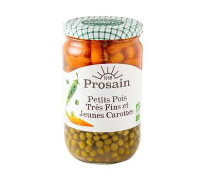 Petits pois très fins et jeunes carottes BIO, Prosain (425 g)