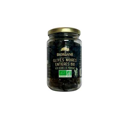 Olives noires entières aux herbes de provence en bocal BIO, Biorgane (230 g)