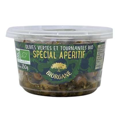 Olives vertes et noires entières, spécial apéritif en pot BIO, Biorgane (250 g)