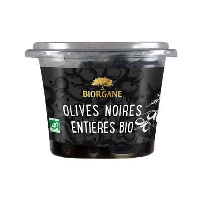 Olives noires entières natures en pot BIO, Biorgane (250 g)