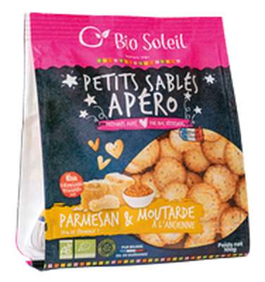 Petits sablés apéro parmesan et moutarde à l'ancienne BIO, Bio Soleil (100 g)