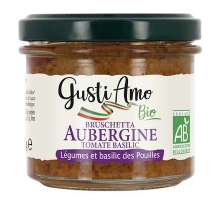 Sauce bruschetta aubergines tomates séchées et basilic BIO, Gusti Amo (100 g)