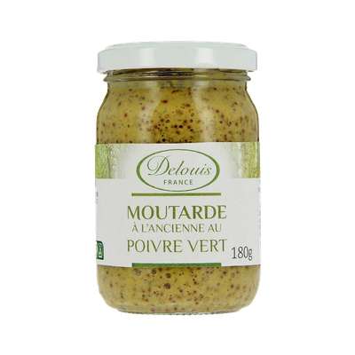 Moutarde entière poivre vert BIO, Delouis (180 g)