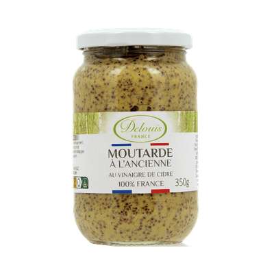 Moutarde à l'ancienne au vinaigre de cidre, 100% origine France BIO, Delouis (350 g)