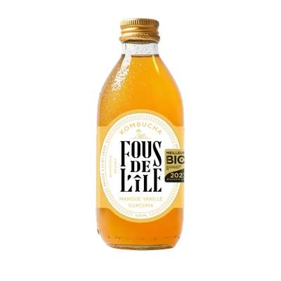 Kombucha Mangue Vanille Curcuma BIO, Fous de l'Ile (33 cl)