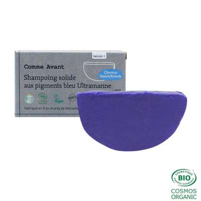 Shampoing solide aux pigments bleu ultramarine (cheveux blonds/blancs), Comme Avant (70 g)