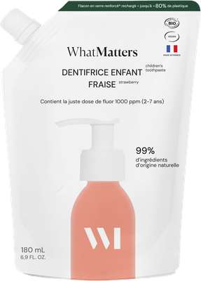 Eco-recharge Dentifrice enfants à la fraise BIO, What Matters (180 ml)