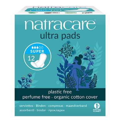 Serviette ultra super avec ailettes, Natracare (x 12)