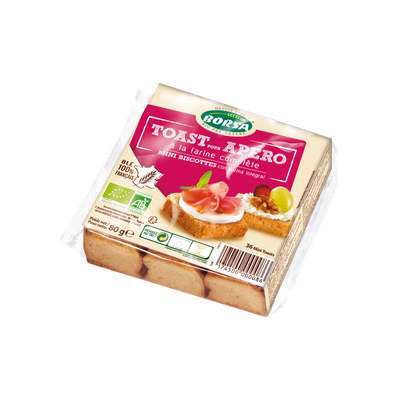 Toast pour apéritif à la farine complète BIO, Borsa (80 g, 36 mini toasts)