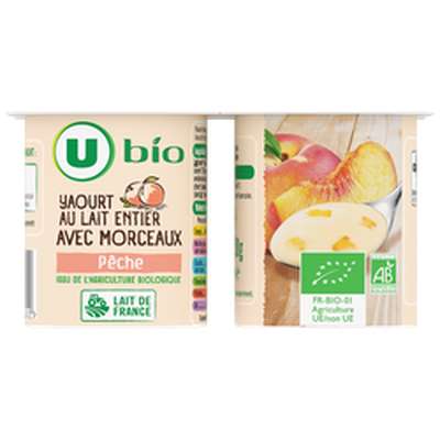 Yaourts brassés aux pêches BIO, U Bio (4 x 125 g)