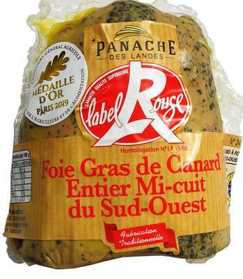 Foie gras de canard entier mi-cuit à l'ancienne demi-lobe Label Rouge, Panache des Landes (200 - 250 g)