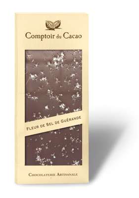 Tablette gourmande noir fleur de sel de Guérande, Comptoir Cacao (90 g)
