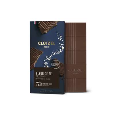 Tablette noir 72% fleur de sel de l'Ile de Ré, Cluizel (70 g)