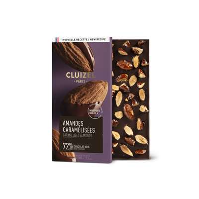 Tablette noir 72% amandes caramélisées, Cluizel (100 g)